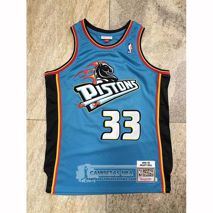 Camiseta Detroit Pistons Grant Hill NO 33 Mitchell & Ness 1998-99 Azul